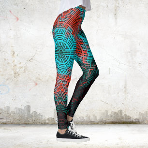 Weave Mandala Red and Blue Leggings