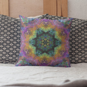 Weave Mandala Teal Yellow and Pink Throw Pillow