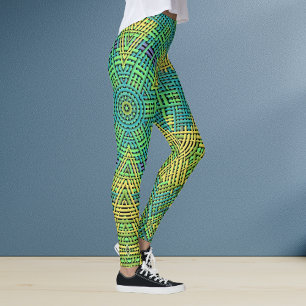 Weave Mandala Yellow Green and Blue Leggings
