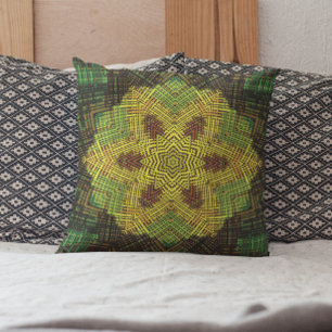 Weave Mandala Yellow Green and Orange Throw Pillow