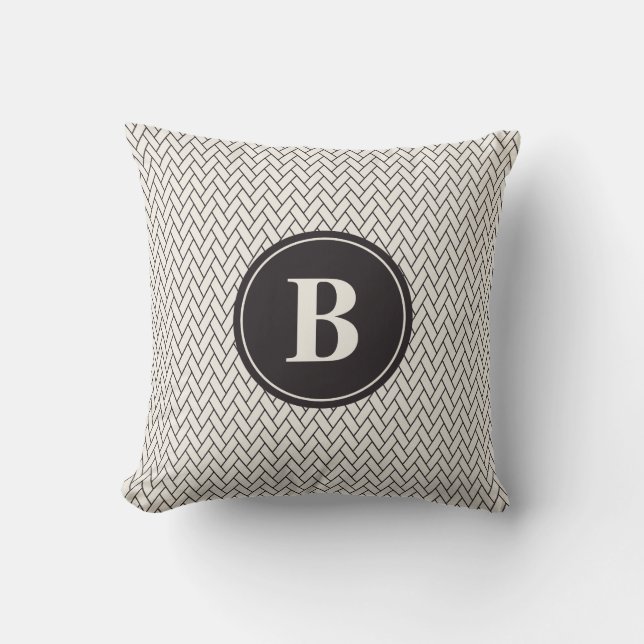 Weave Pattern Monogram Throw Pillow (Front)