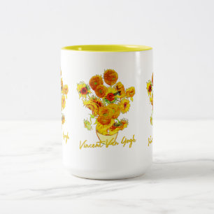 Weave pattern of Sunflowers by Vincent van Gogh Two-Tone Coffee Mug