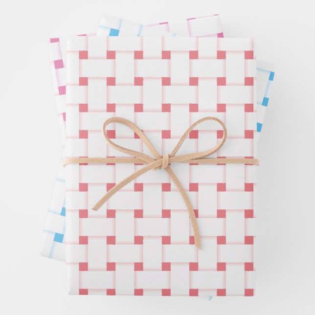 Weave Pattern Pink and Blue Customizable Wrapping Paper Sheet (In situ)