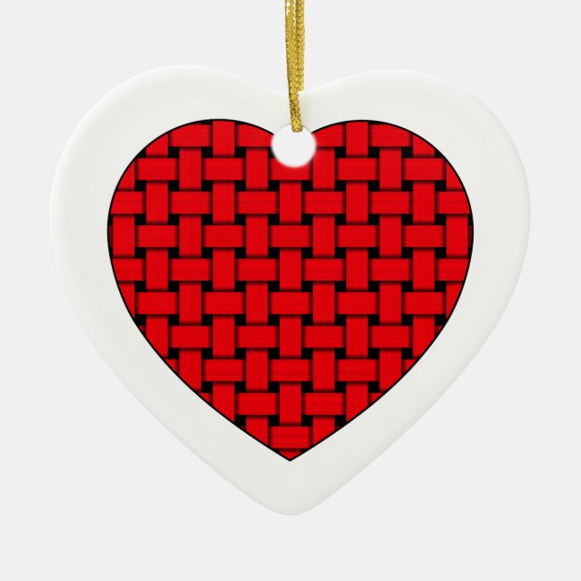 Weaved Red Heart Ceramic Ornament (Front)
