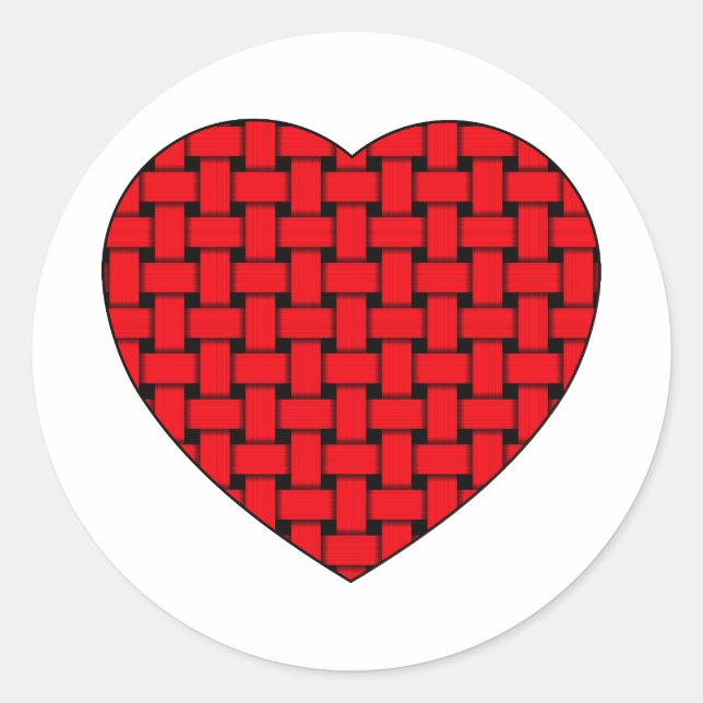 Weaved Red Heart Classic Round Sticker (Front)