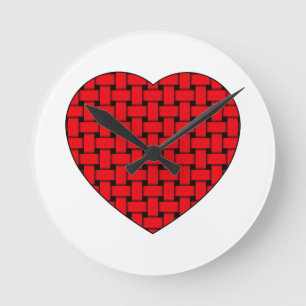 Weaved Red Heart Round Clock