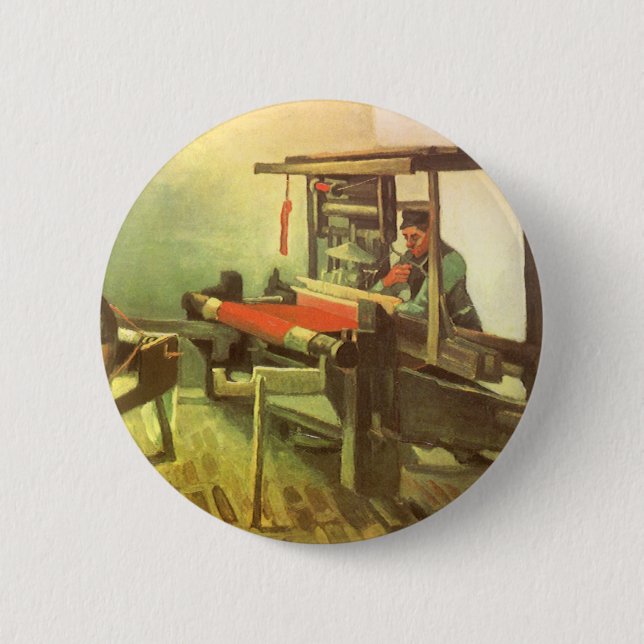 Weaver Facing Left Spinning Wheel Vincent van Gogh 2 Inch Round Button (Front)