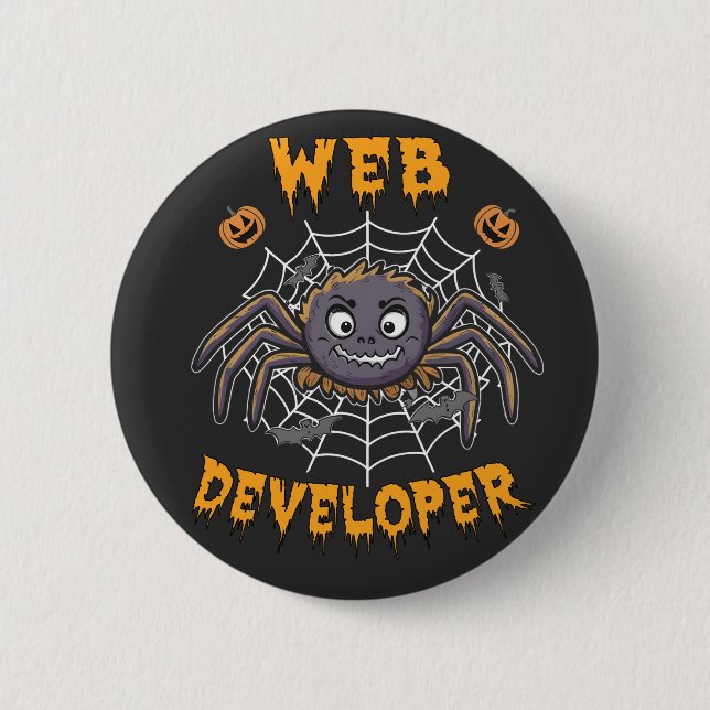 Web Developer Funny Spooky Halloween Spider 2 Inch Round Button (Front)