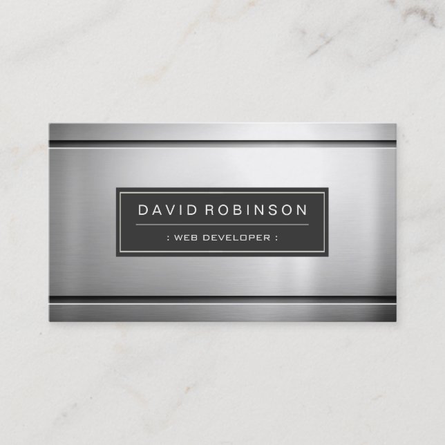 Web Developer - Premium Silver Metal Business Card (Front)