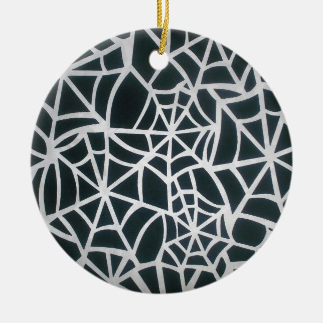 Web of Mystery: Delicate Trap - White Spider Web Ceramic Ornament (Front)
