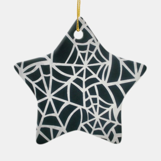 Web of Mystery: Delicate Trap - White Spider Web Ceramic Ornament (Front)