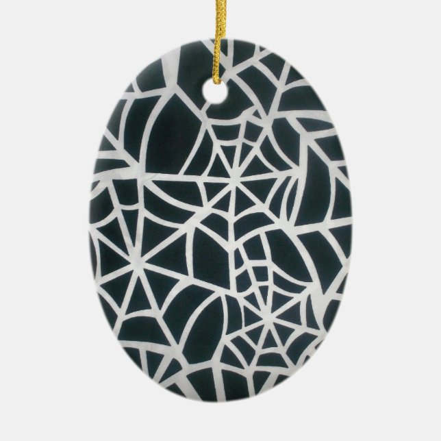 Web of Mystery: Delicate Trap - White Spider Web Ceramic Ornament (Front)