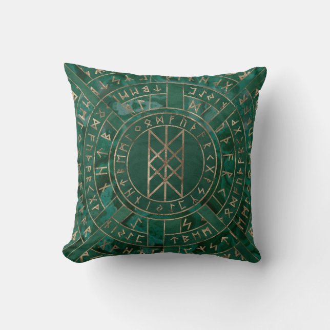 Web of Wyrd - Malachite, Leather and Gold Throw Pillow (Front)