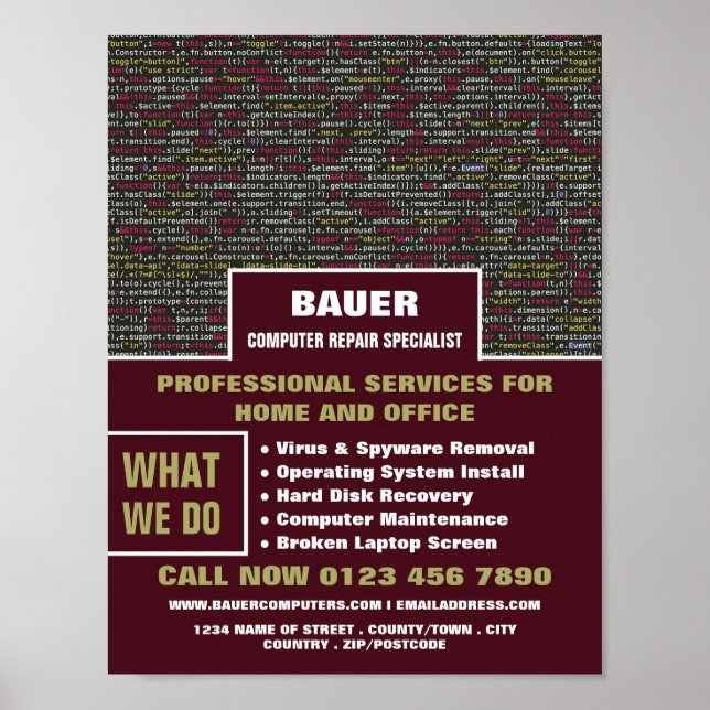 Web Script, Computer Repair Specialist Advertising Poster (Front)