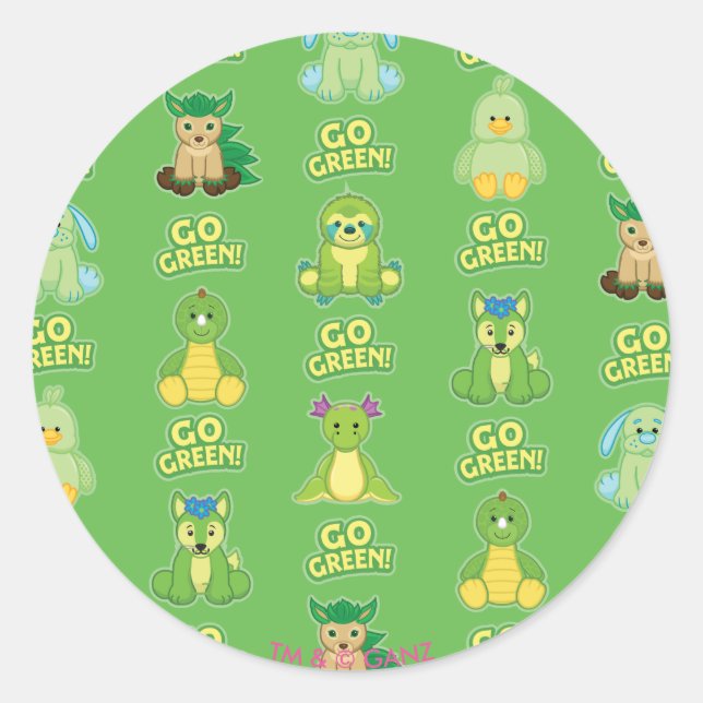 Webkinz Go Green Pattern Classic Round Sticker (Front)