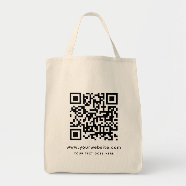 Website Address QR Code Upload Your Logo Grocery Tote Bag (Front)