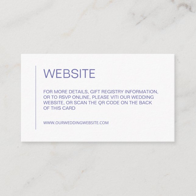 Website QR Code minimal periwinkle simple wedding  Enclosure Card (Front)