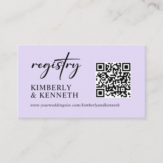 Website QR code Registry Purple Lavender Wedding Enclosure Card (Front)