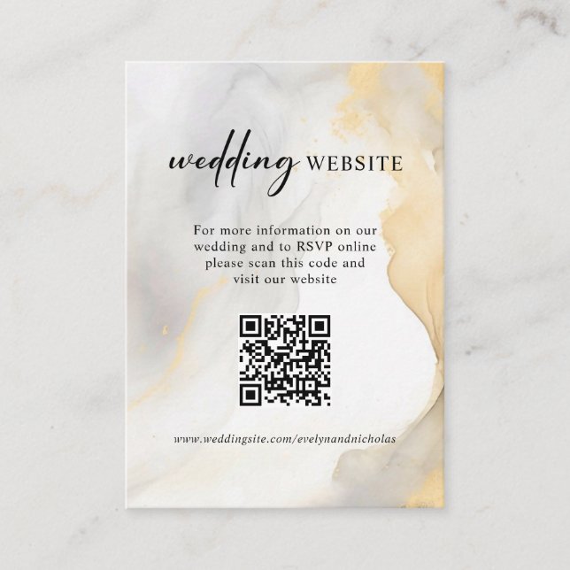 Website QR code RSVP Gold Grey Floral Wedding Enclosure Card (Front)