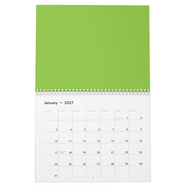 Website with a Green Background and White Border  Calendar (Jan 2027)