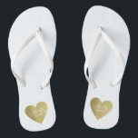 wed love celebration personalized gold heart flip flops<br><div class="desc">For a married couple,  a romantic design with their initials (Mr.   Mrs.) in a graphic faux golden heart on white...  to bring comfort and ease to all your wedding planning events...   perfect to wear both before and after the wedding</div>