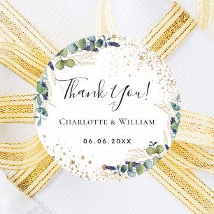 Weddding eucalyptus greenery glitter thank you  classic round sticker
