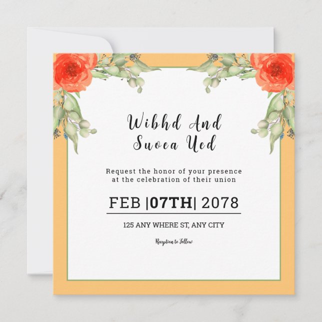 Weddign Square Gatefold Invitation Card  (Front)