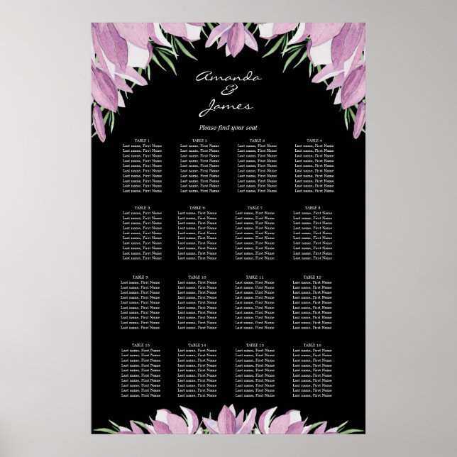 Wedding 16 Table Seating Chart (Front)