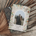 Wedding 1 photo arch watercolor botanical floral s save the date<br><div class="desc">Wedding save the date modern elegant watercolor dried botanical floral dark moody muted colours arch 1 photo invitation card.</div>