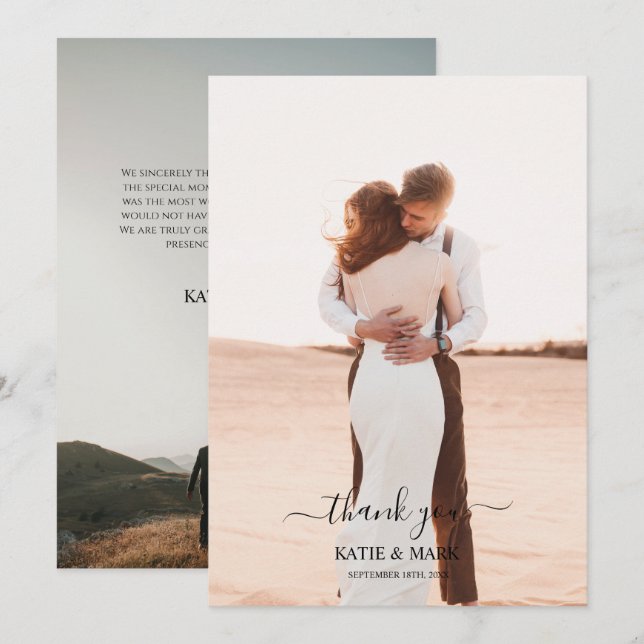 Wedding 2 Photo Love Script Wedding Thank You (Front/Back)