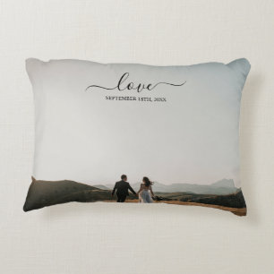 Wedding 2 Photo Memory Love Script Accent Pillow
