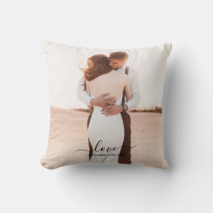 Wedding 2 Photo Memory Love Script Throw Pillow