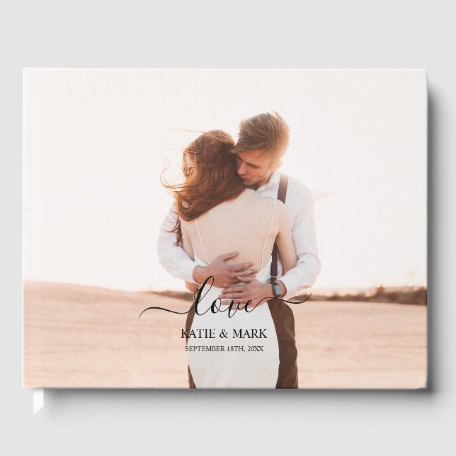 Wedding 2 Photo Memory Love Script Wedding Guest Book (Front)