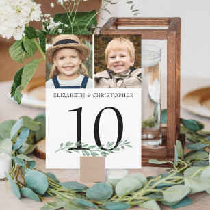 Wedding 2 Photos Greenery Table Number 5x7 Sign