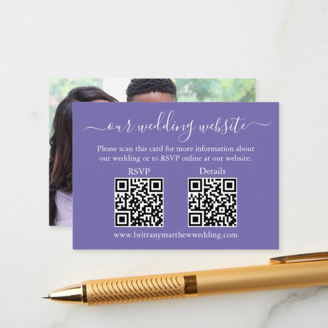 Wedding 2 QR RSVP Details Photo Periwinkle Enclosure Card (Front/Back In Situ)