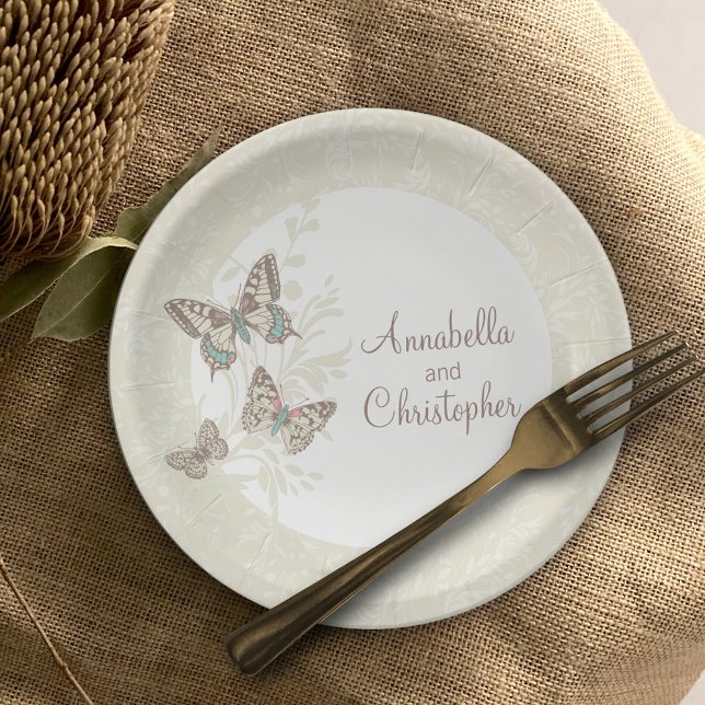 Wedding 3 ink butterflies cream white paper plate (Creator Uploaded)