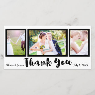 Wedding 3 Photo Picture Black Modern Thank You