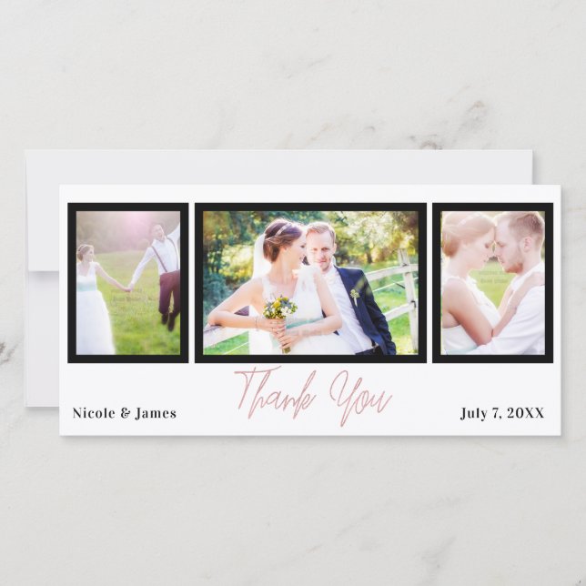 Wedding 3 Photo Picture Pink Rose Gold Thank You (Front)