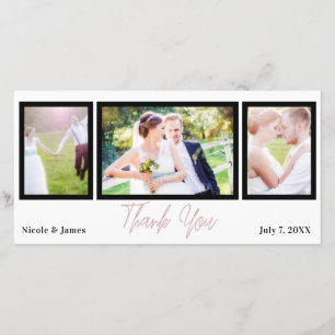 Wedding 3 Photo Picture Pink Rose Gold Thank You Card