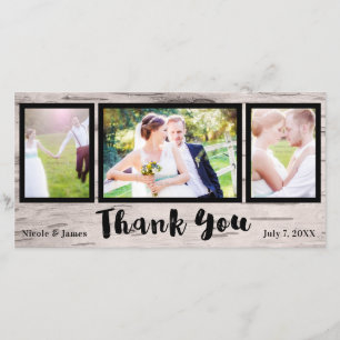 Wedding 3 Photo Picture Rustic Birch Thank You Card