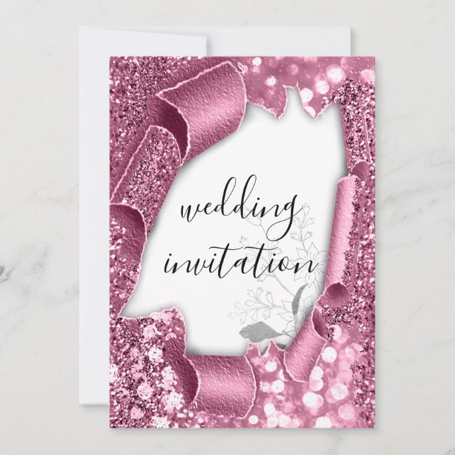 Wedding 3D Cart Effect White Rose Frame Florals Invitation (Front)