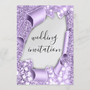 Wedding 3D Effect Elegant Violet  Silver Glitter Invitation