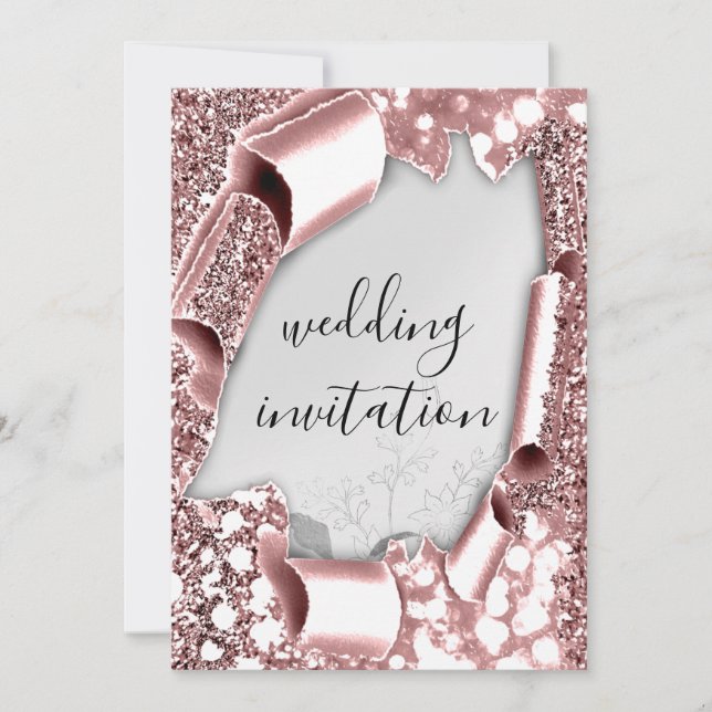 Wedding 3D Effect Frame Florals Silver Rose Blush  Invitation (Front)