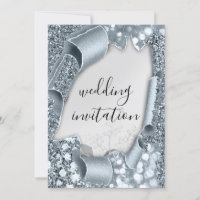 Wedding 3D Effect Frame Florals Silver Smoky Blue