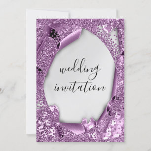 Wedding 3D Effect Silver Grey Purple Violet Invitation