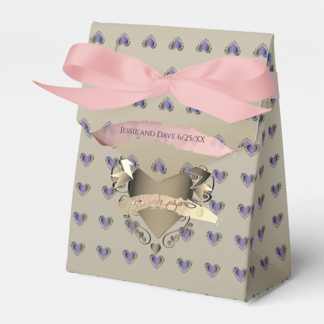 Wedding 3D Old Gold Hearts "Thank you" Favor Box (Front Side)