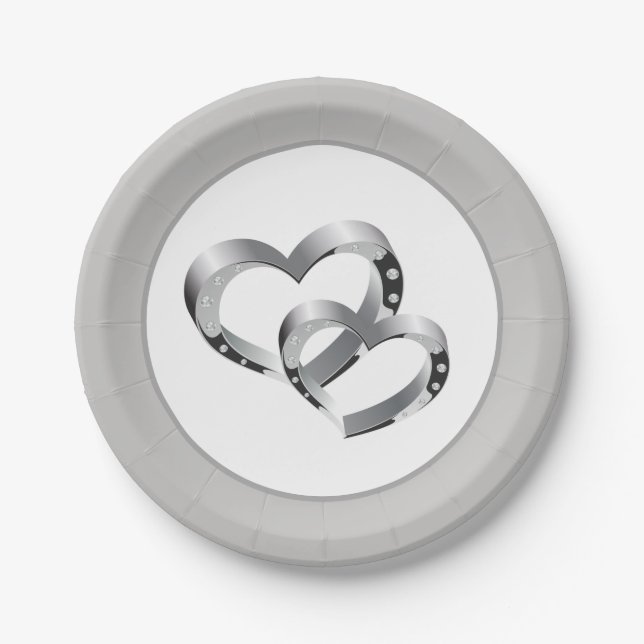 Wedding 7" Paper Plates-Two Hearts Plate (Front)