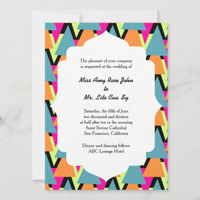 Wedding 80's Style Geometric Pattern Invitation (Front)