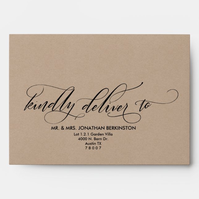 Wedding A7 Envelope in calligraphy kraft theme (Front)