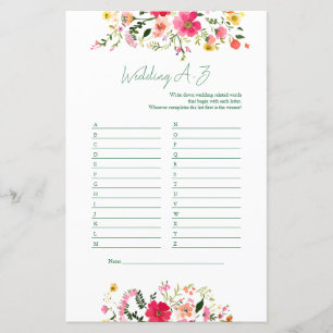Wedding A to Z Game   Bright Floral Bridal Shower 
